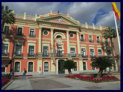 Murcia City Centre South part - Palacio Episcopal, a red rococo palace completed in 1768. Built as the residence for bishop Mateo. The other facade faces the cathedral.